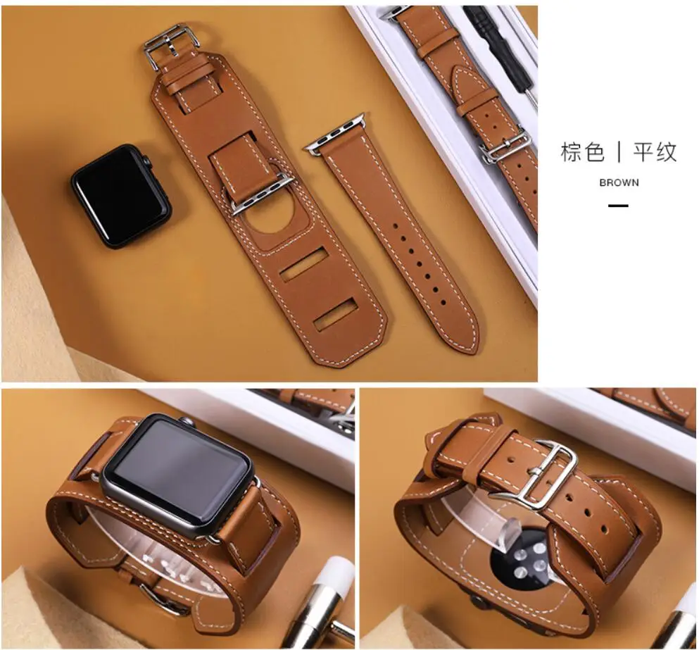 

Cuff belt Bracelet Leather Strap for Apple Watch leather Band 44mm 42mm For iwatch straps bracelet 40mm 38mm Series 4/3/2/1