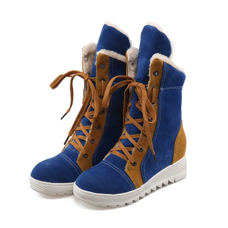 ZETMTC/Новинка года; зимние женские ботинки; ботильоны; женские ботинки на толстом высоком каблуке в стиле пэчворк; женские замшевые ботинки; большие размеры 34-43 - Цвет: blue