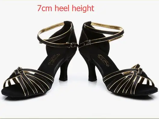 Новая женская обувь для танцев на каблуке, танго, бальных танцев, латинских танцев, сальсы, танцевальная обувь для женщин, распродажа - Цвет: Black gold 7cm heel