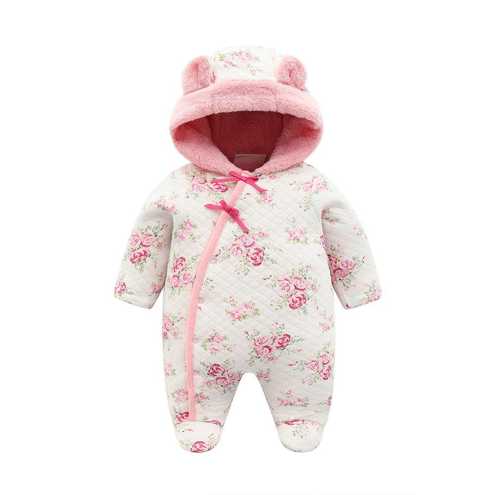 Зимние ромперы с рисунком Луны для новорожденных девочек; Розовая Милая одежда для малышей; хлопковые пижамы; теплая детская одежда для альпинизма
