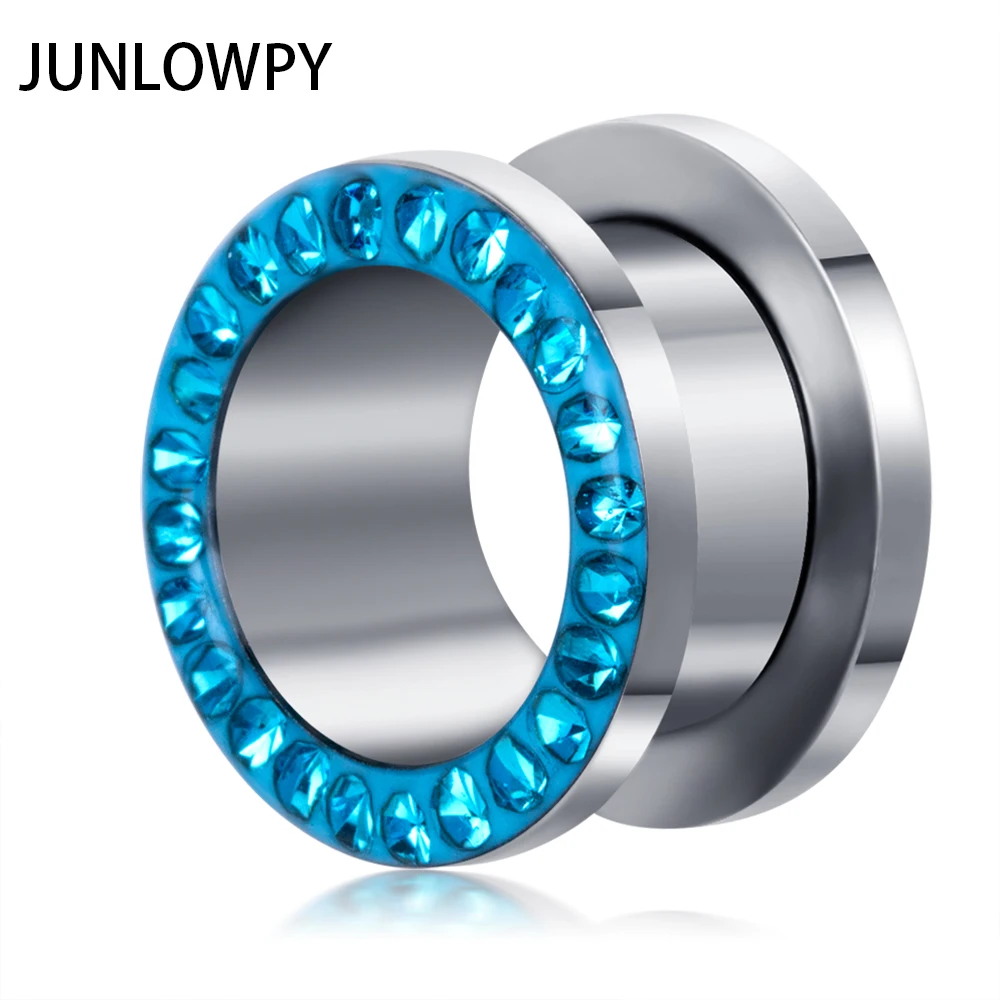 

JUNLOWPY Epoxy Cover Crystal Fit Flesh Tunnels Surgical Steel Ear Piercing Plugs Gauge Screw Expander Earring Body Jewelry 60pcs