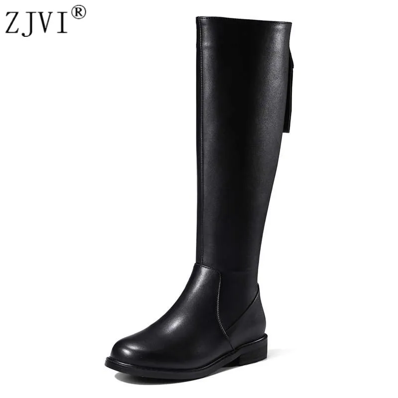

ZJVI women fashion knee high boots woman autumn winter thigh high boots 2018 womens genuine leather PU boots ladies black shoes