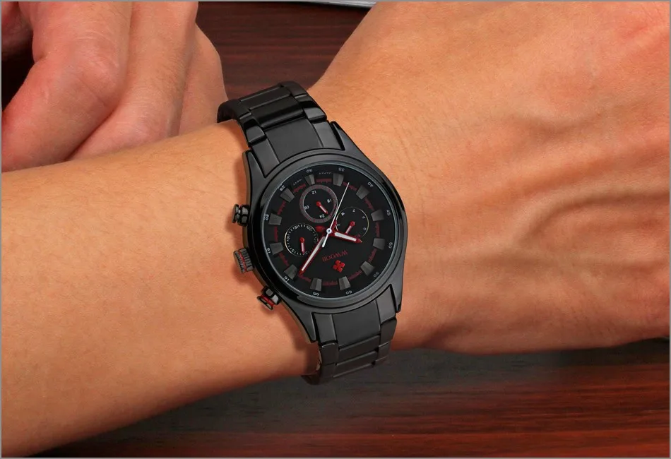 WWOOR Black Watches Men Top Luxury Brand Waterproof Luminous Hands Quartz Watch  Military Male Hour WristWatch relogio masculino (13)