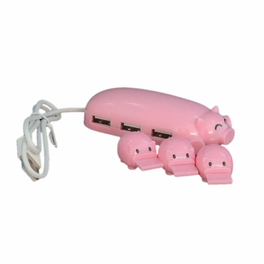 

New Cute Pig HUB Interface Expander Extender 3 Port USB Data Sync Cable Splitter External hubs Indicator Light Adapter Cable