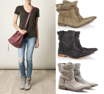 

Deification Retro Winter Boots Women Bottes Femme Cow Suede Flats Booties Womens Shoes Solid Cowboy Boots For Women Botas Mujer