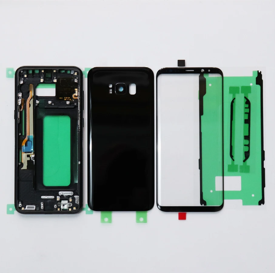 Полный корпус для samsung Galaxy S8 plus G950 G955 оригинальная средняя рамка Шасси+ Задняя стеклянная крышка+ Переднее стекло+ клей