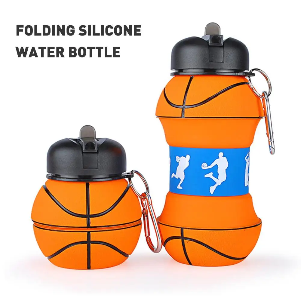 

Folding Silicone Water Bottle Portable Drop-proof Leak-proof Basketball Design Travel Outdoor Sports Portable Bottle