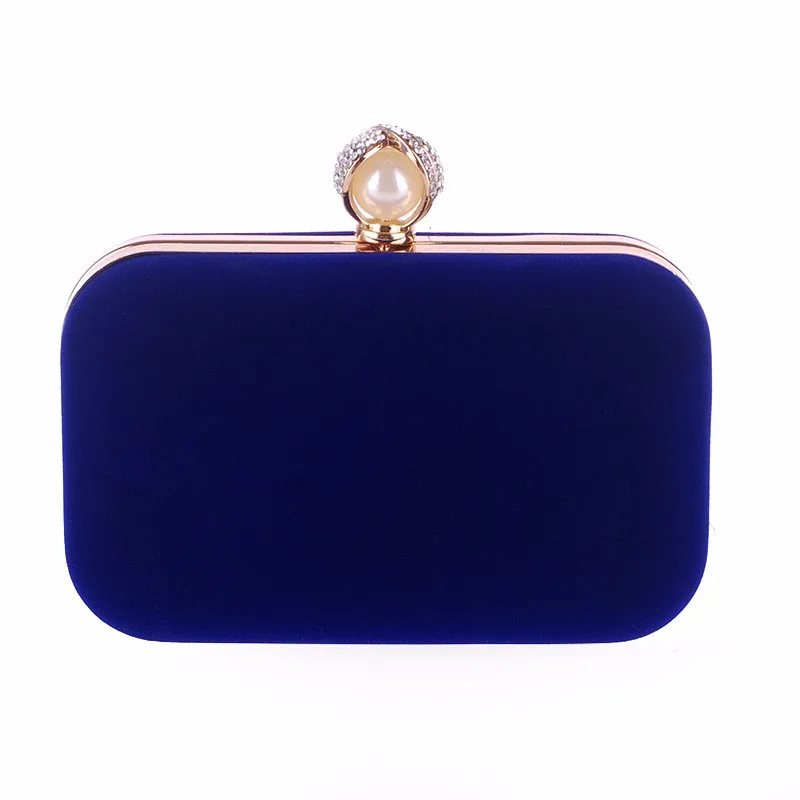 Luxy Moon Small Pure Navy Velvet Clutch Box Bag Front View