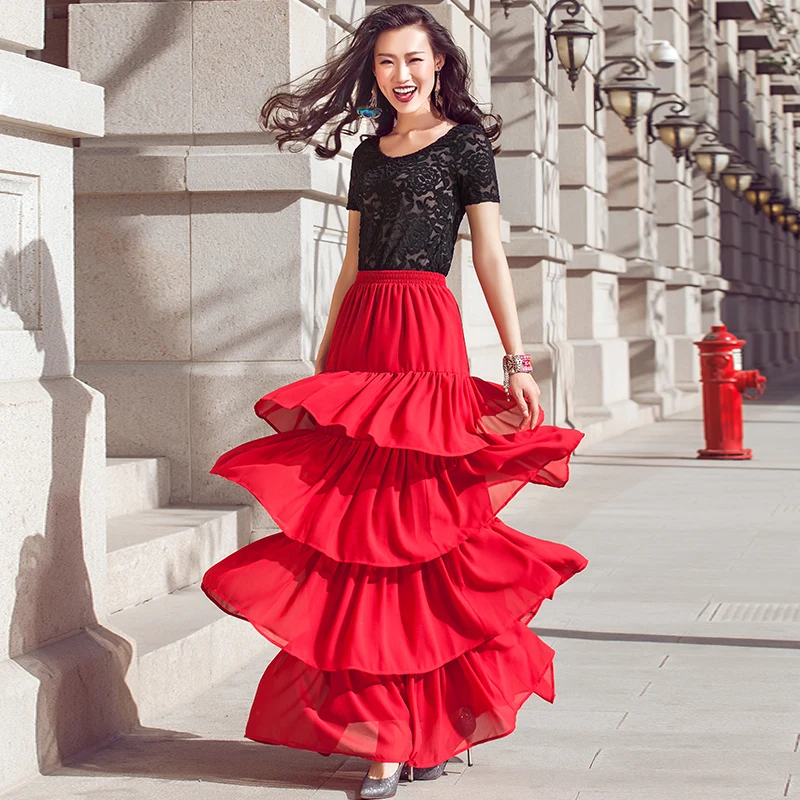 layered ruffle maxi skirt