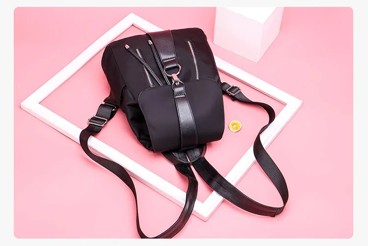 Женский рюкзак, школьные сумки для девочек-подростков, нейлоновый дизайн на молнии, женские легкие сумки на плечо, модный туристический рюкзак черного цвета