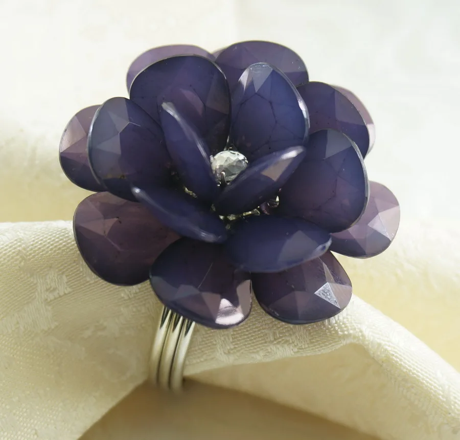 black acrylic handmade flower napkin ring ,wedding decoration napkin