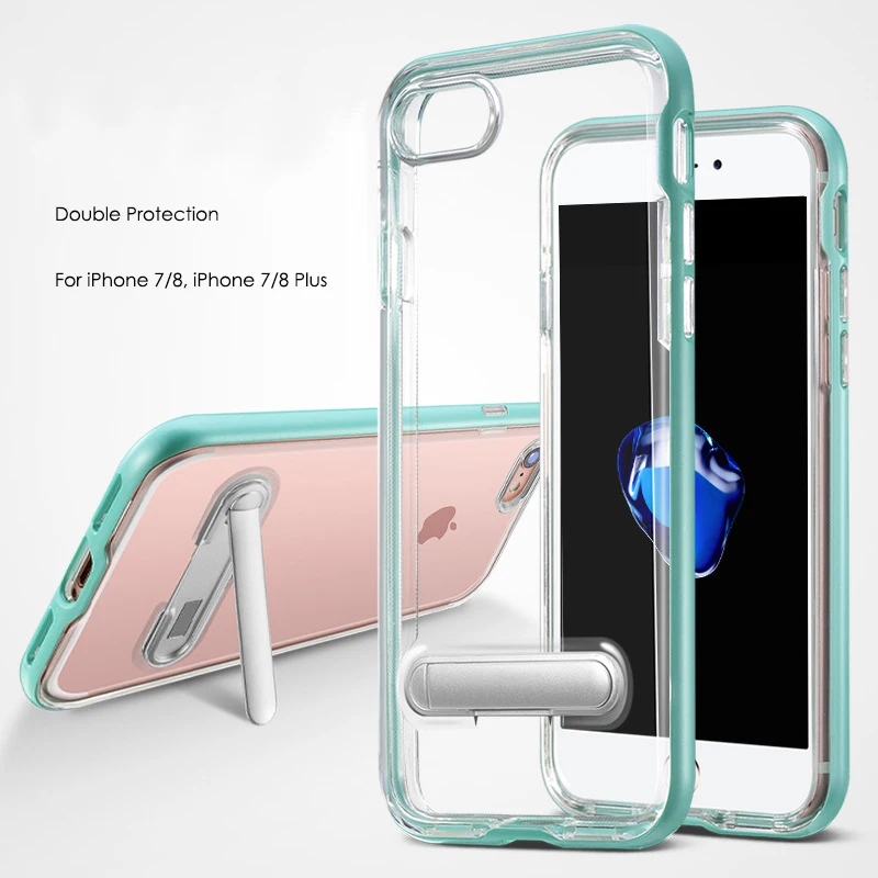 Tekace ультра тонкий прозрачный ТПУ чехол для iPhone X 8 плюс 7 6s подставки PC + защитный