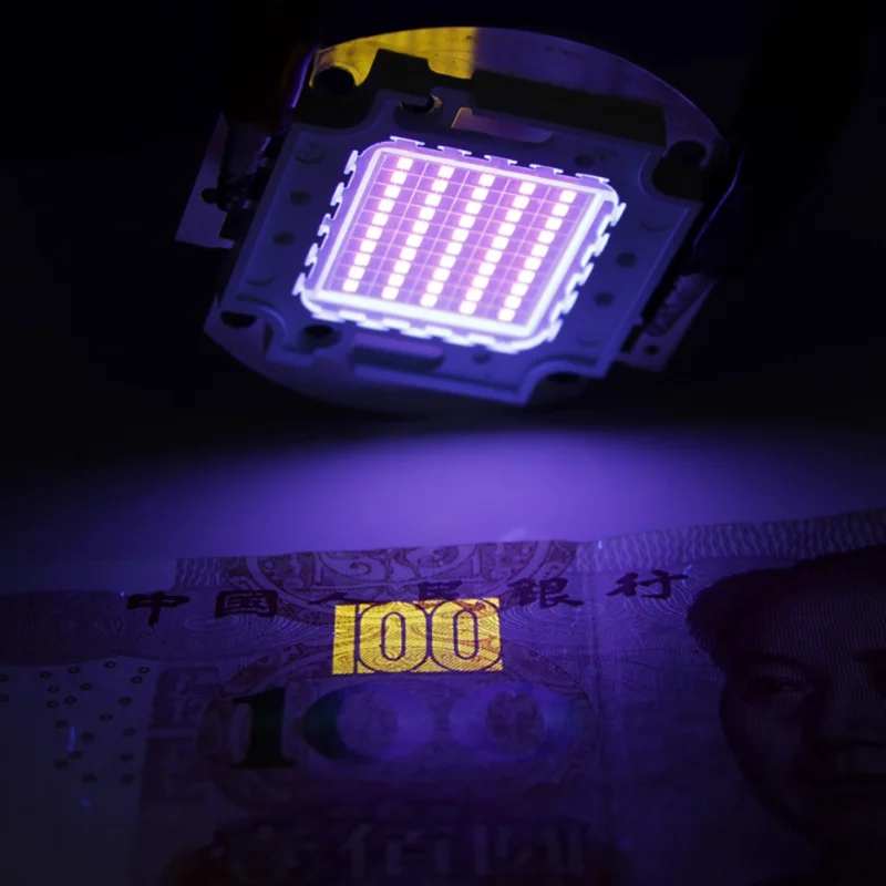 Высокомощный светодиодный чип 100 Вт фиолетовый ультрафиолетовый(UV 405nm/3000mA/DC 30 V-34 V/100 W) SMD COB светильник 100 W Ультрафиолетовый ламповый светильник