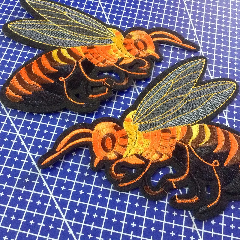 14*9.5cm orange honey bee embroidery iron-on DIY patch,heavy embroidery honey bee patch,LY0810J