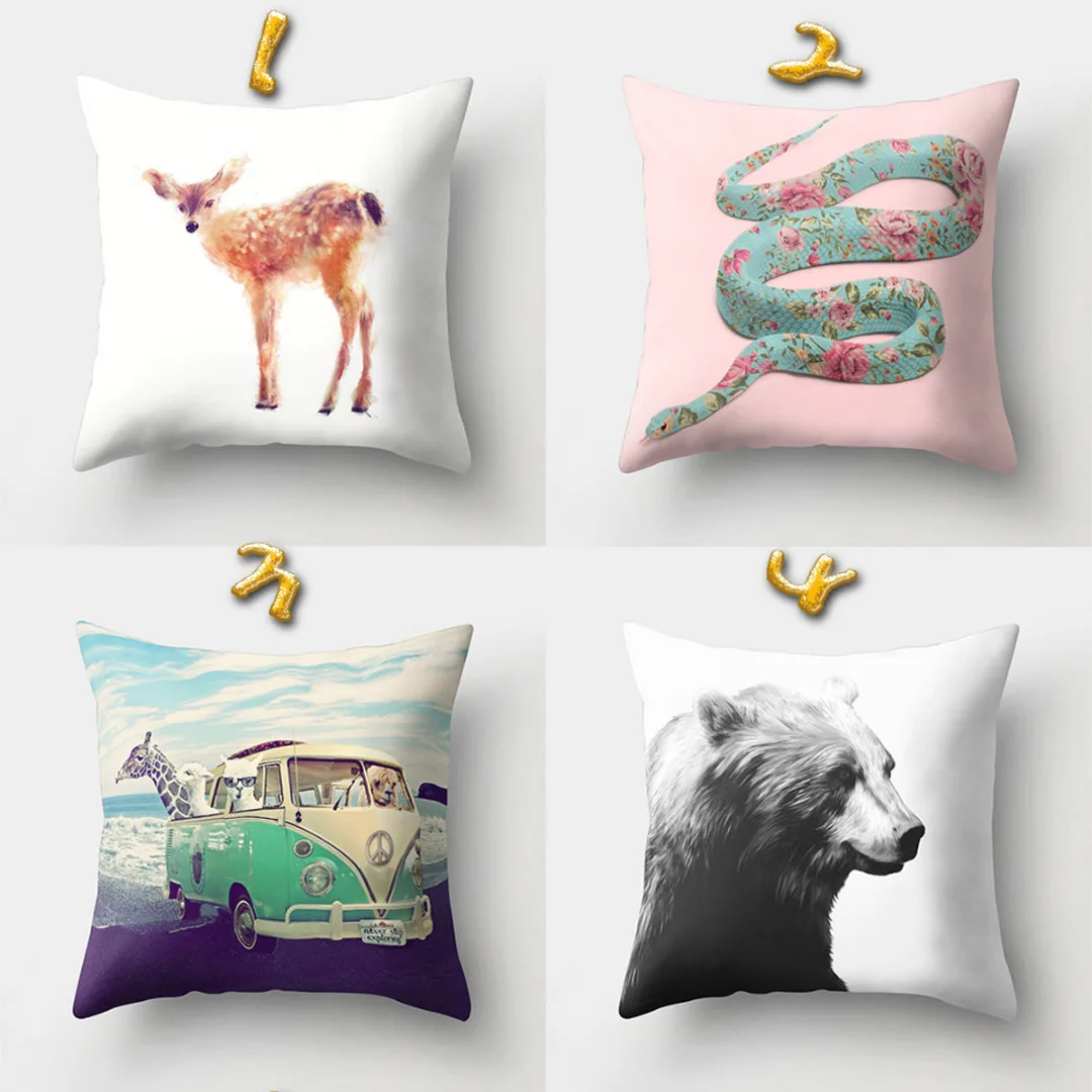 New Cute Animal Cushion Cover Deer Elephant Lion Giraffe Pillow Cover Cartoon Pillow Case for Sofa Car Hotel Home Decoration