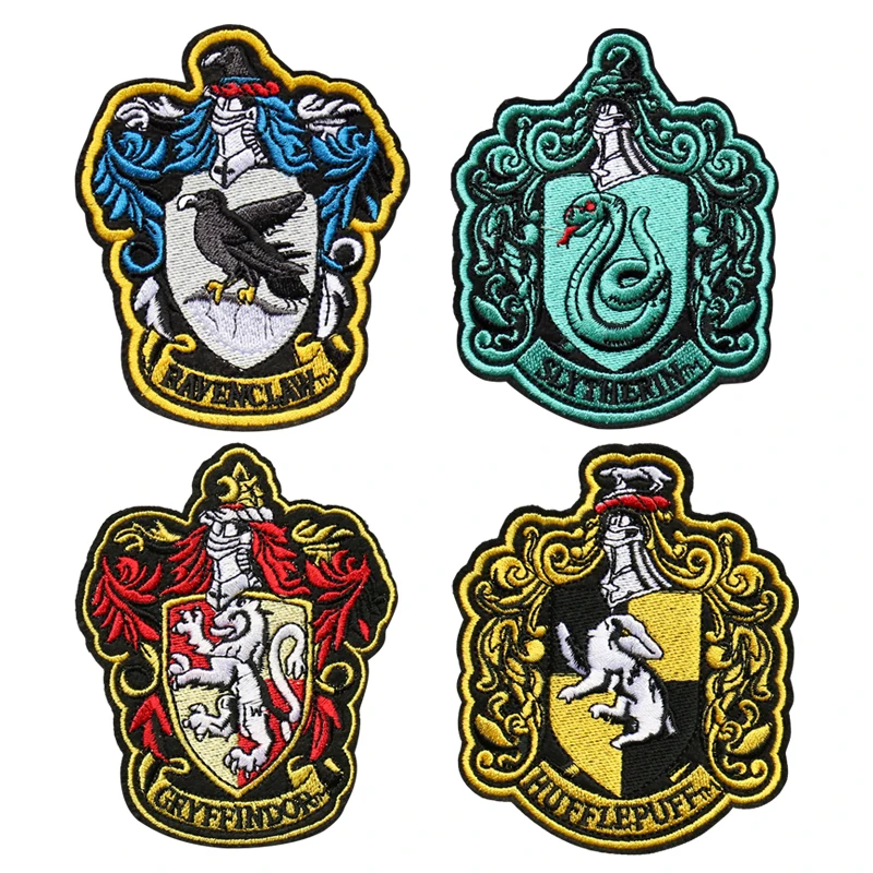 

Harri Potter Embroidery Cloth Patches Stickers Four College Badges Label Hogwarts Magic Academy Patch Double Sided Velcro Gifts