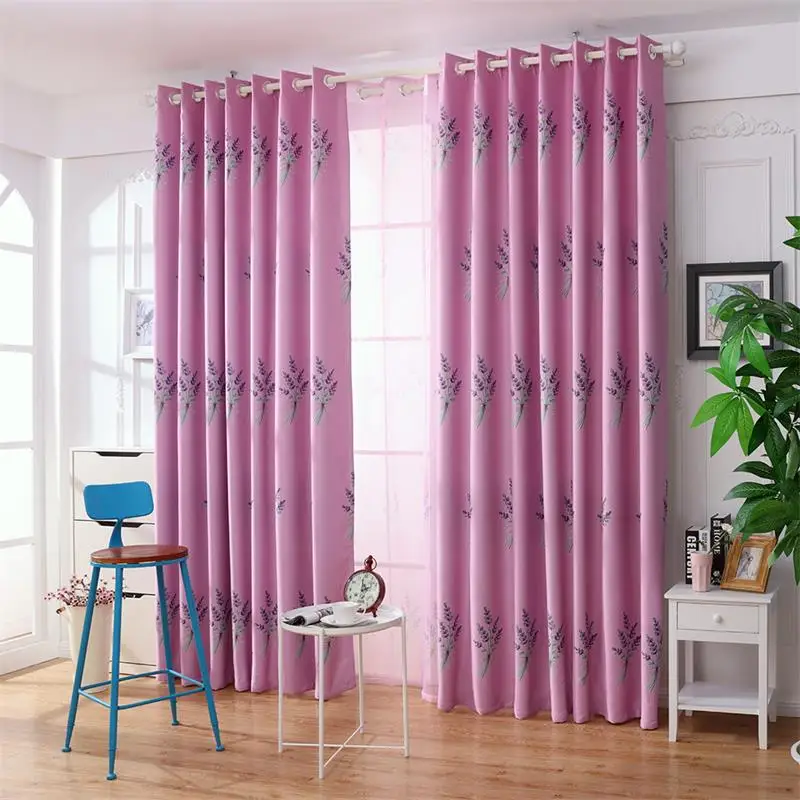 

Lavender Flowers Printed Curtain Blackout Drop Curtain Panel for Window Bedroom