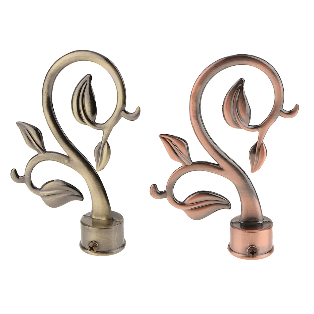 Durable Meat Curtain Rod Finials Window Drapery Blinds Pole End Cap 28mm Inner Diameter - Leaves