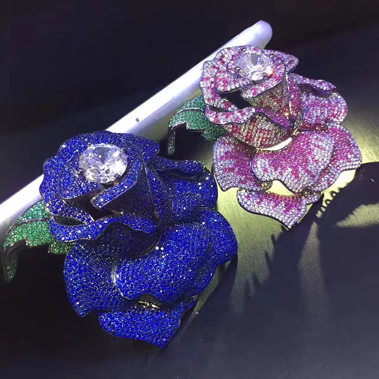 

S925 Silver Plated White Gold Inlaid Zircon Rhinestones Exquisite Rose Brooch Pin High-Grade Precision Independent Design