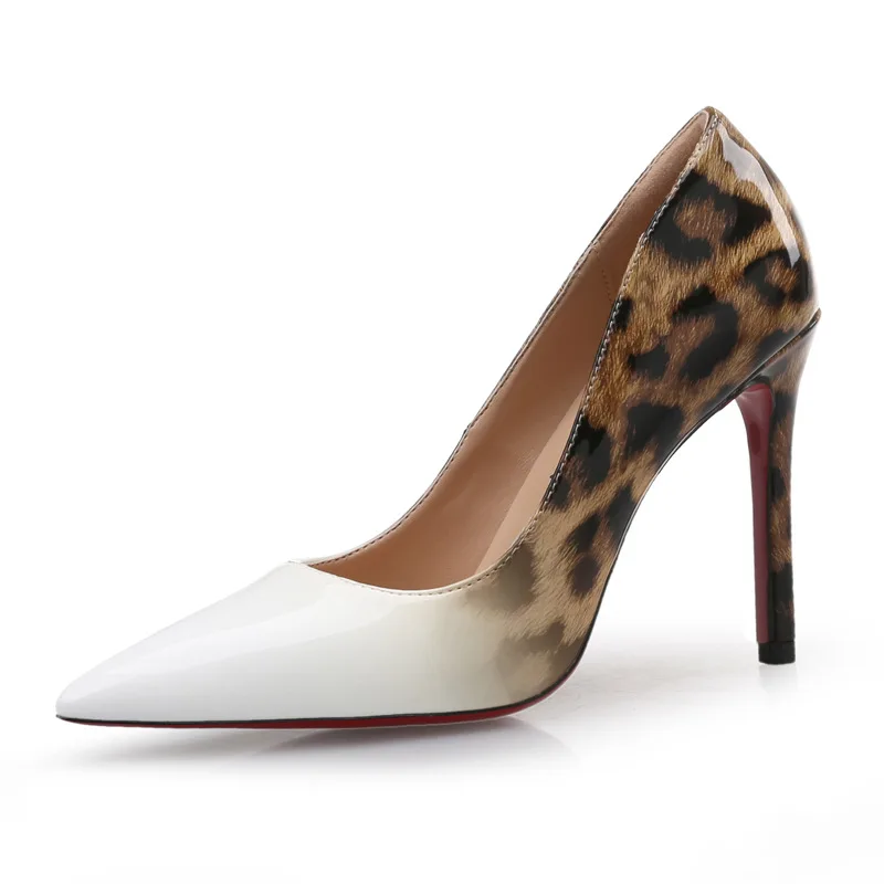 

New Women Pumps Leopard Pointed Toe Patent Leather Shallow Mouth Dress Shoes Women High Heels Trend Nightclub Single Female Shoe