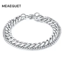 Мужской браслет из нержавеющей стали, Двойные Браслеты с двумя цепочками, серебряные, золотые, черные мужские наручные браслеты Pulseira Masculina, Прямая поставка