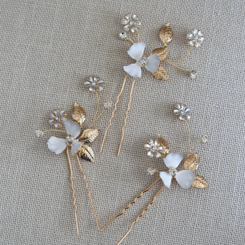 

Dower me Vintage Leaf Women Headpiece Gold Flower Bridal Hair Pins Clip Wedding Hair Jewelry Ornament