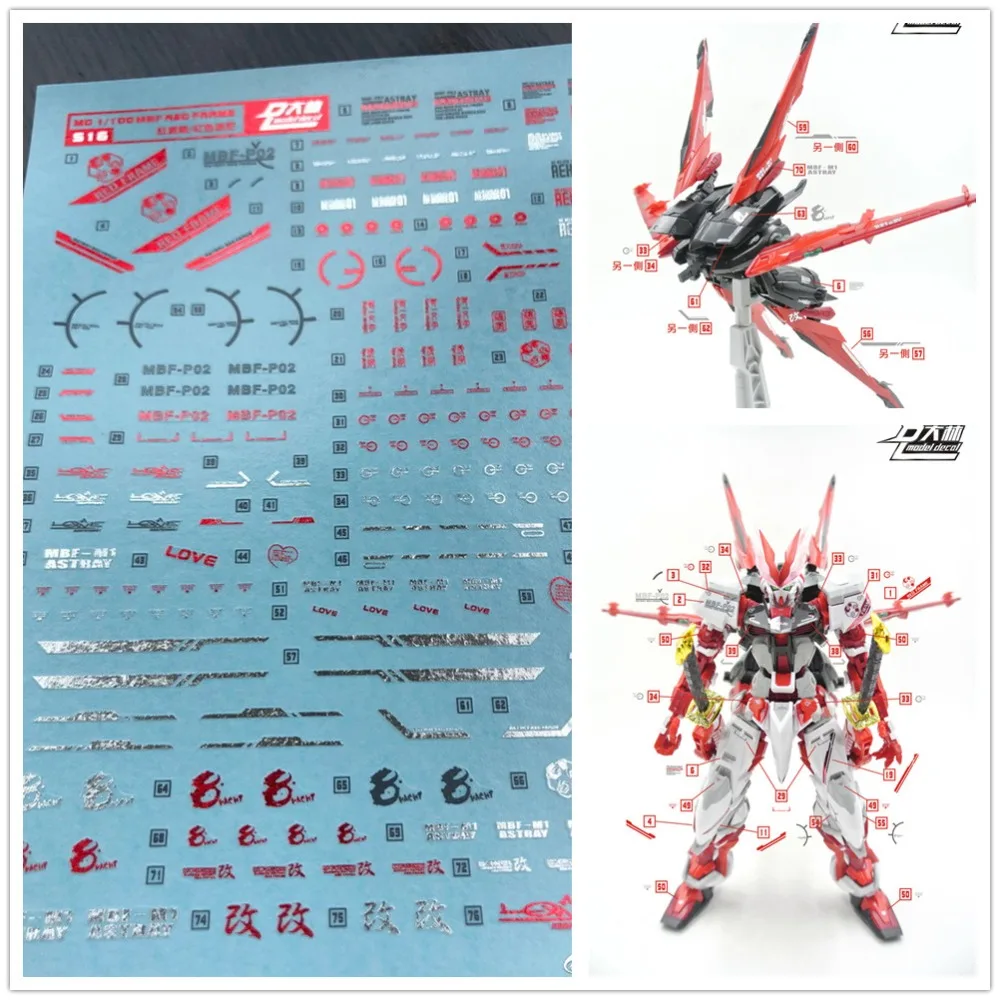 D.L high quality plating red Decal water paste For MG MB 1/100 MBF-P02 Astray Red Frame Flying Backpack DL115* | Игрушки и хобби