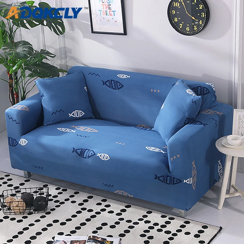 

ADQKCLY Small Fish Strech Sofa Cover Elastic Spandex all-inclusive Sofa Tight Wrap for Single/Two/Three/Four Seaters Sofa Towel