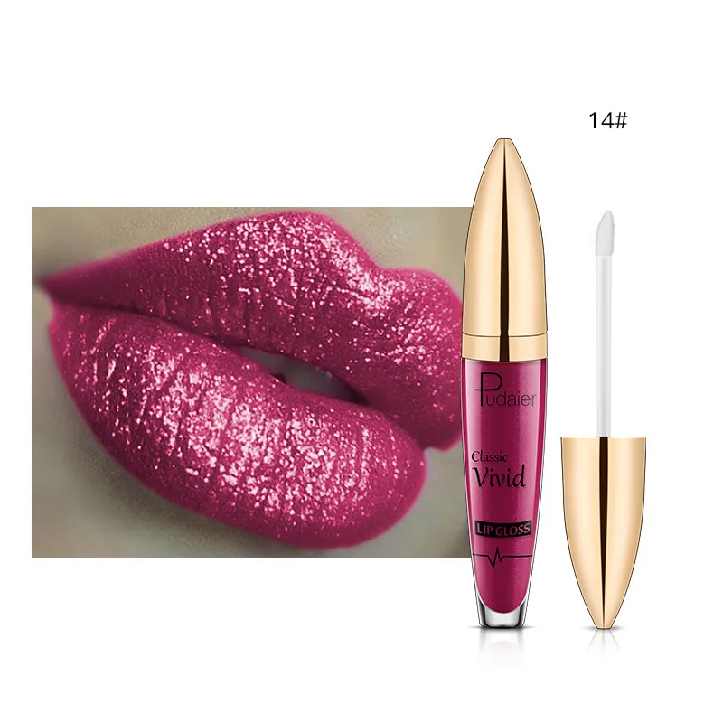 Pudaier 18Colors Glitter Liquid Lipgloss Waterproof Makeup Cosmetics Bright Lip Sense Metallic Matte Pearl Lip Gloss - Цвет: Color 14