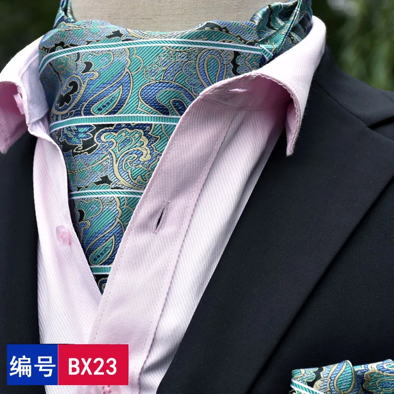  Fashion Brand Men Handkerchief Cravat Set Silk Paisley Pattern Gentlemen Dots Tie Wedding Ascot Bow