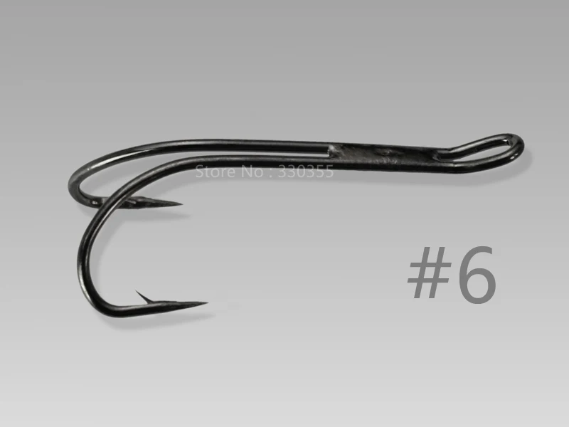 Black Double Salmon Fly Tying Hooks Materials ; 100pcs 6 HK056in