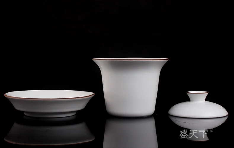 Jingdezhen Ding Kiln матовый белый коричневый обод белый керамический гайвань Gongfu заваривание чая чашка Gaiwan 160 мл керамический Tureen три чаши