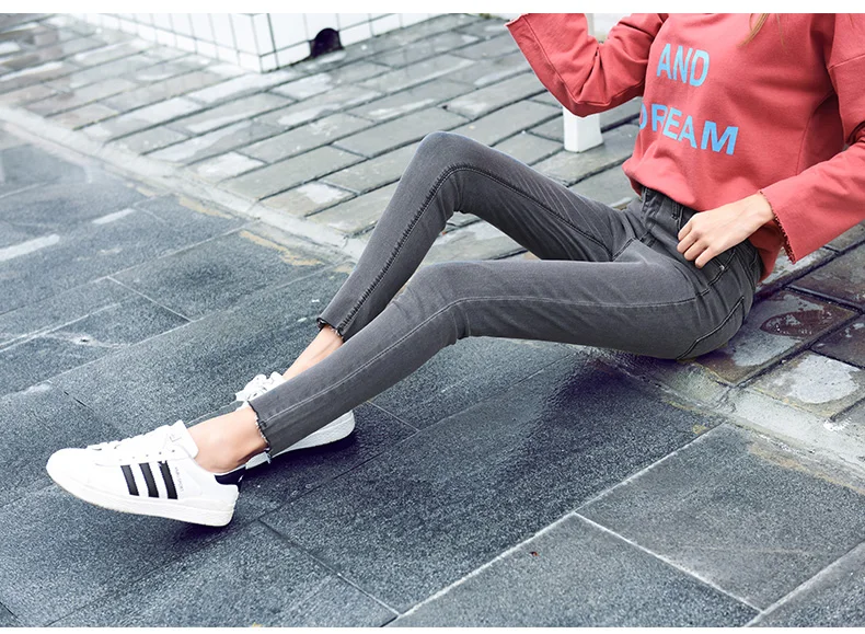 Новые брендовые модные джинсы для Для женщин стрейч Черный, серый цвет джинсы хлопок джинсовые штаны джинсы узкие брюки-карандаш Высокая