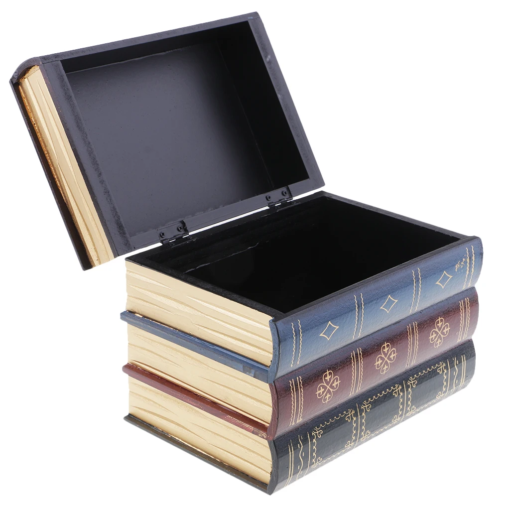 Antique Book Type Wooden Jewelry Box Case Dressing Table Home Decoration S 