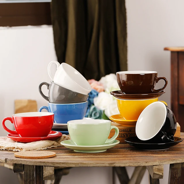 10 Oz Colorful Barista Compeion Ceramic Coffee Cup And Saucer Set 10 Oz Colorful Barista Compeion Ceramic Coffee Cup And Saucer Set Thick Latte With Suacer
