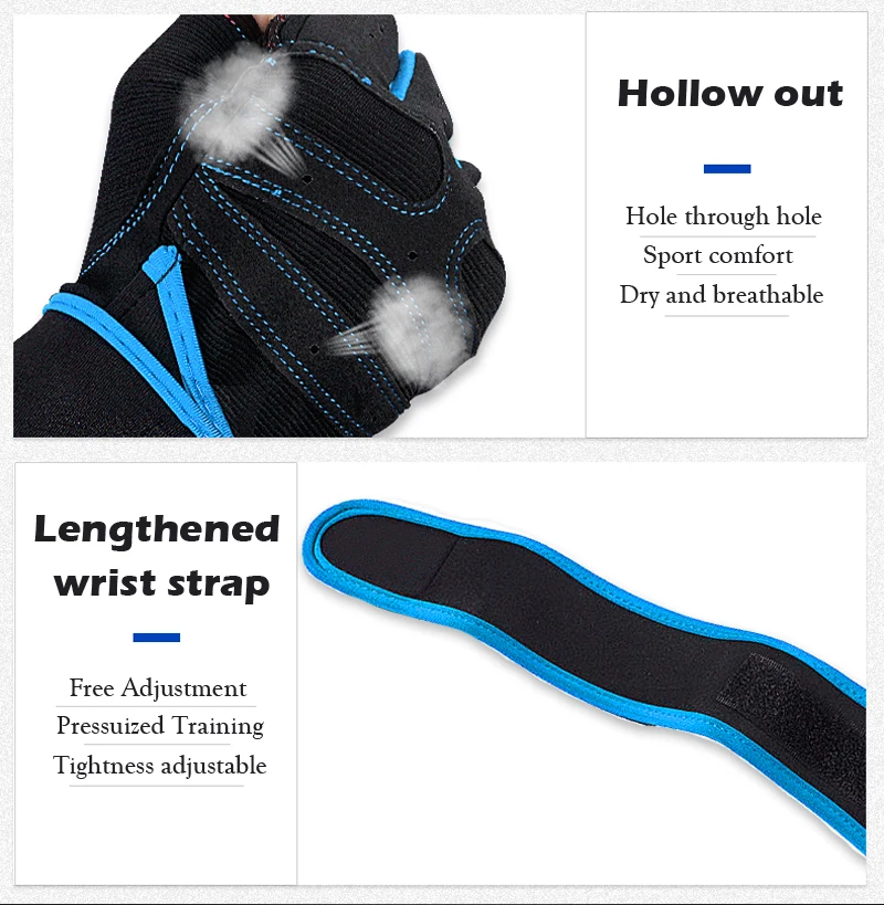 Queshark Gym Gloves Sports Exercise Weight Lifting Gloves Body Building Training Wrist Support Wrap Sport Fitness Gloves