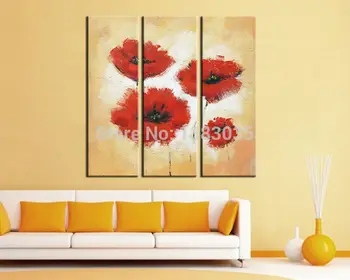 

Hand Painted Blooming Red Flowers Art 3 Piece Modern Abstract Wall Paintings On Canvas Set Living Room Decor Picture