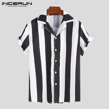 

2020 Men Casual Shirt Multicolor Striped Button Short Sleeve Tops Streetwear Slim Fit Camisa Stylish Shirt Men INCERUN Plus Size