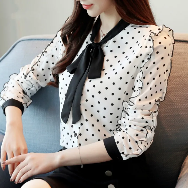 Blusa feminina новые женские топы милая шифоновая рубашка с длинным рукавом Офисная