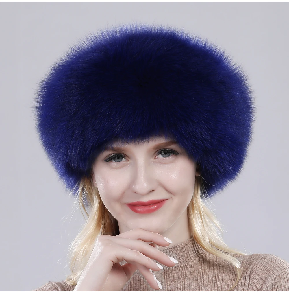 Russian Winter Natural Fox Fur Hat Warm Soft Fluffy Real Fox Fur Bomber Hats Luxurious Women Quality Handmade Real Fox Caps