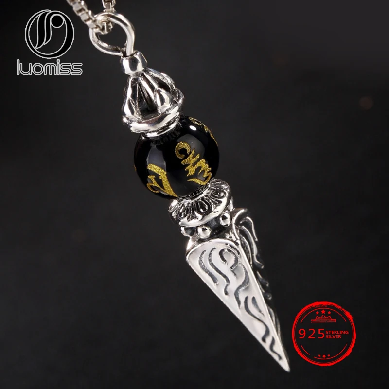 S925 pure silver six words true words transhipment pearl king of the ancient Thai silver couple pendant.