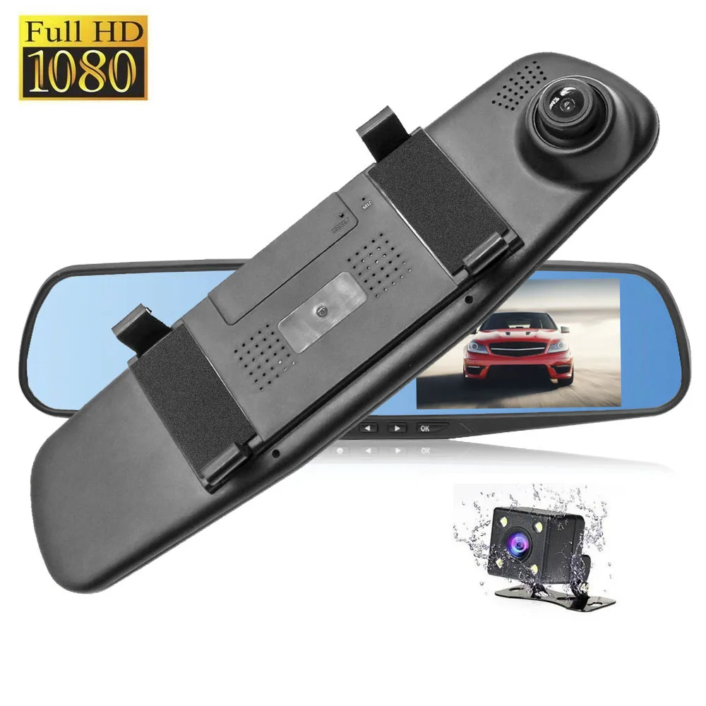 HGDO Car Dvr Camera Auto 4.3 Inch Full HD 1080P Rearview Mirror Digital Video Recorder Dual Lens Registratory Camcorder Dash cam