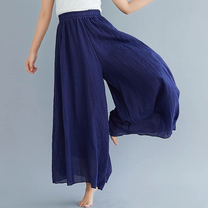 #0605 Elastic High Waist Beach Cotton Linen Wide Leg Pants Women Plus Size Full Length Trousers Female Vintage Loose Summer #0605 Elastic High Waist Beach Cotton Linen Wide Leg Pants Women Plus Size Full Length Trousers Female Vintage Loose Summer