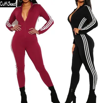

Cultiseed 2020 Female Sexy Deep V-Neck Sports Jumpsuits Rompers Clothing Ladies Striped Casual Long Pants Jumpsuits Women Romper