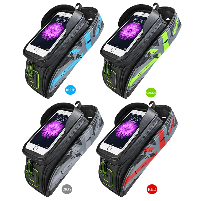

Hot Sale MTB Road Bicycle Bike Bags Waterproof Cycling Top Front Tube Frame Bag Portable Large Capacity Bag 4 Colors 5.8/6.0''