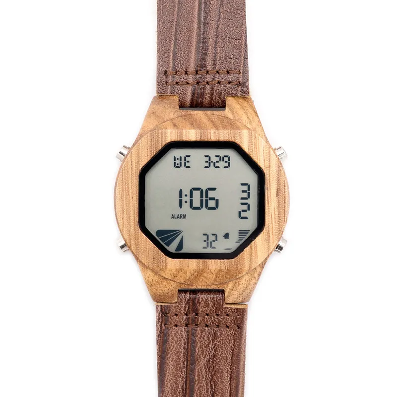 BOBO BIRD V-A13 Men's Luxury Watches Wood Digital Wristwatch with Genuine Leather Band Complete Calendar Watch for Men as Gifts