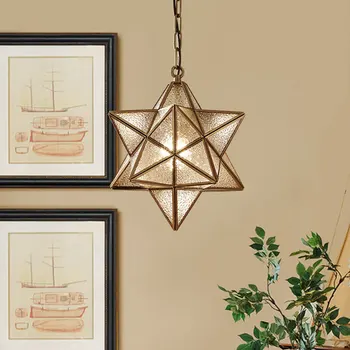 

DX Modern Led Pendant Lights Copper Lighting Fixture Dining Room Lights Glass Lamp Creative 3D Star Luminaire White Warm Luster