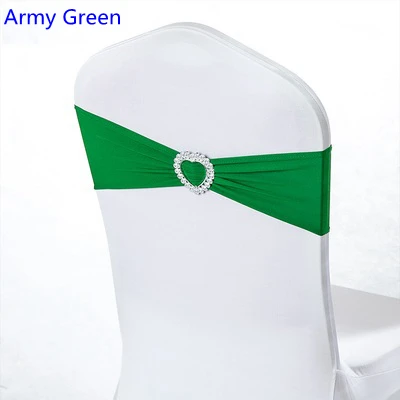 Army green colour wedding chair tie backs spandex sash with heart buckles universal chairs sash buckle