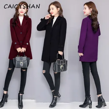 

New Autumn Winter Women Coat Plus Size Fashion Loose Slim Solid Single Breasted Woolen Blends Coat For Women Large Outerwear 4XL