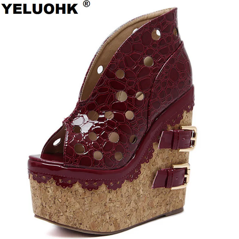 

2017 New Fashion Hollow Open Toe Women Sandal Extremely High Heels Women Shoes Platform Sandal Summer Pump 16cm